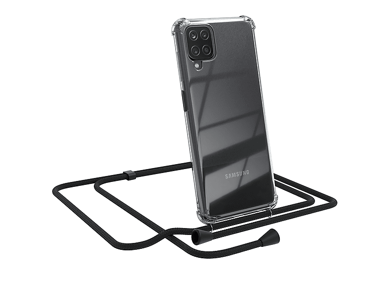 EAZY CASE Clear Cover mit Samsung, Galaxy Umhängetasche, Schwarz Umhängeband, A12