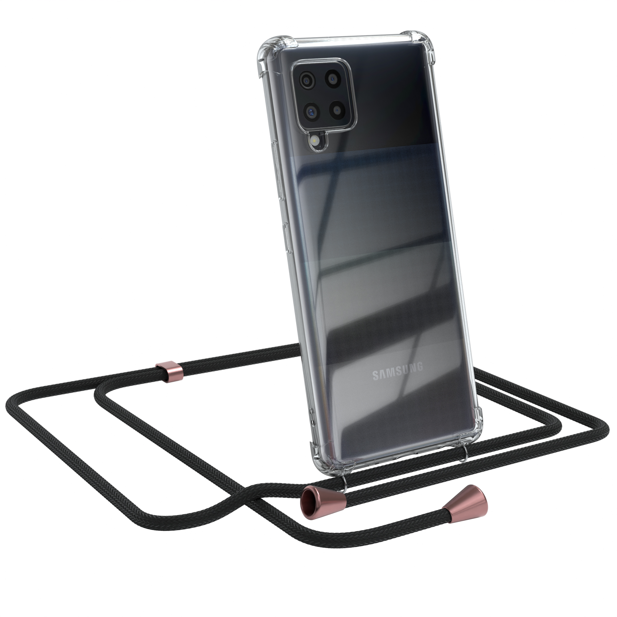 EAZY CASE Clear Cover Umhängeband, / mit Clips A42 Galaxy Umhängetasche, Schwarz Rosé Samsung, 5G