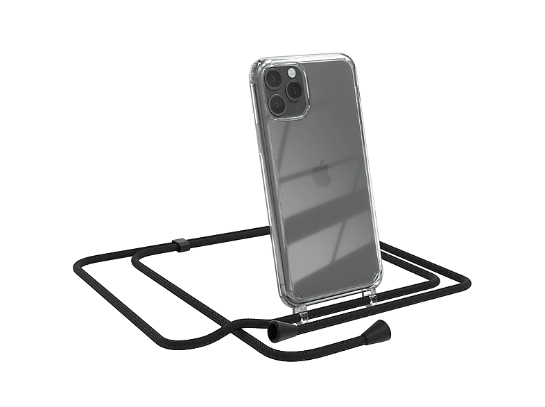 EAZY CASE Clear Cover mit Umhängeband, Umhängetasche, Apple, iPhone 11 Pro, Schwarz