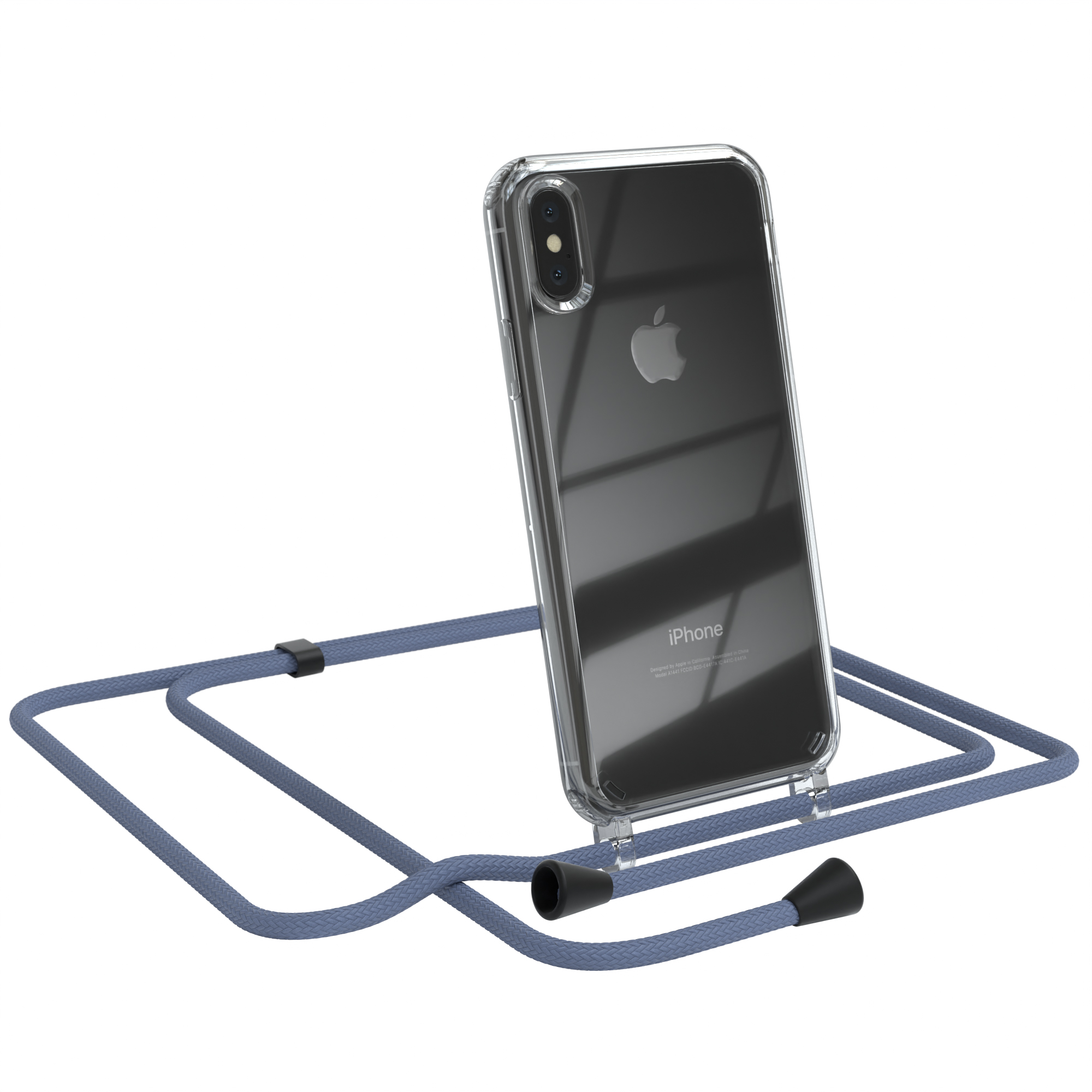 EAZY CASE Clear Cover Apple, Umhängetasche, iPhone mit Blau Max, XS Umhängeband