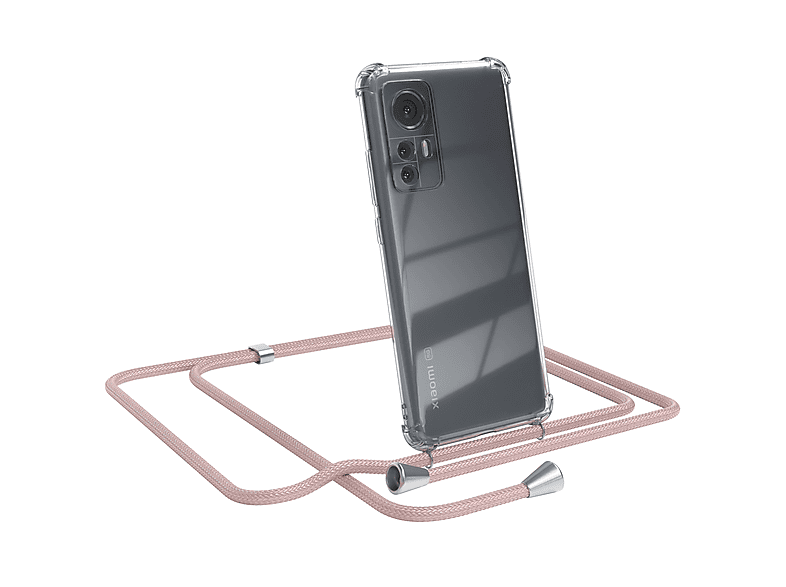 Umhängetasche, 12 Clips Silber CASE Rosé mit Cover Xiaomi, 12X, EAZY / Clear / Umhängeband,