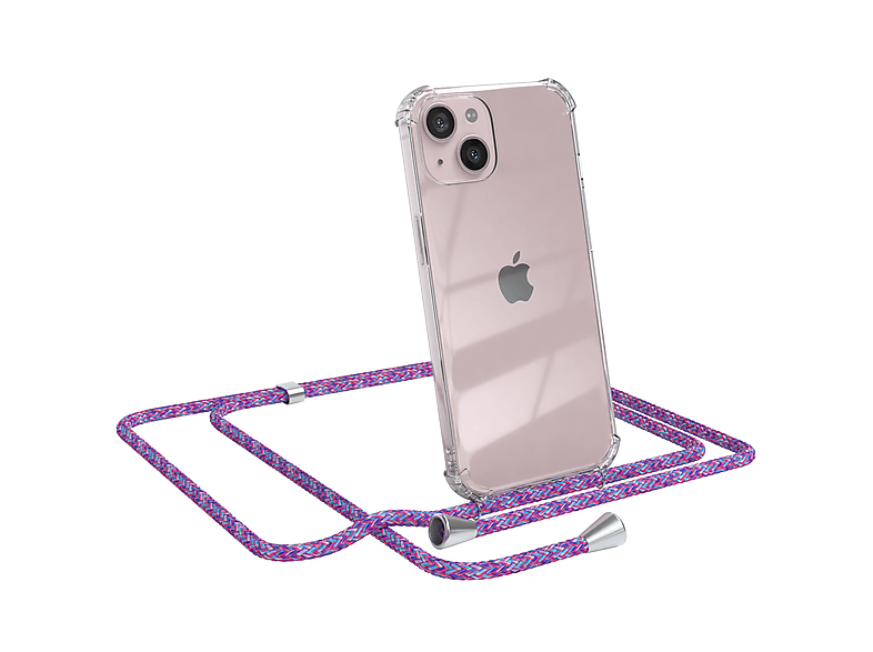 Lila / Clear CASE EAZY 13, Silber Cover Apple, Umhängetasche, iPhone Umhängeband, Clips mit