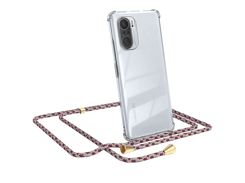 EAZY CASE Clear Cover mit Umhängeband, Umhängetasche, Xiaomi, Mi 11i, Rot Beige Camouflage / Clips Gold