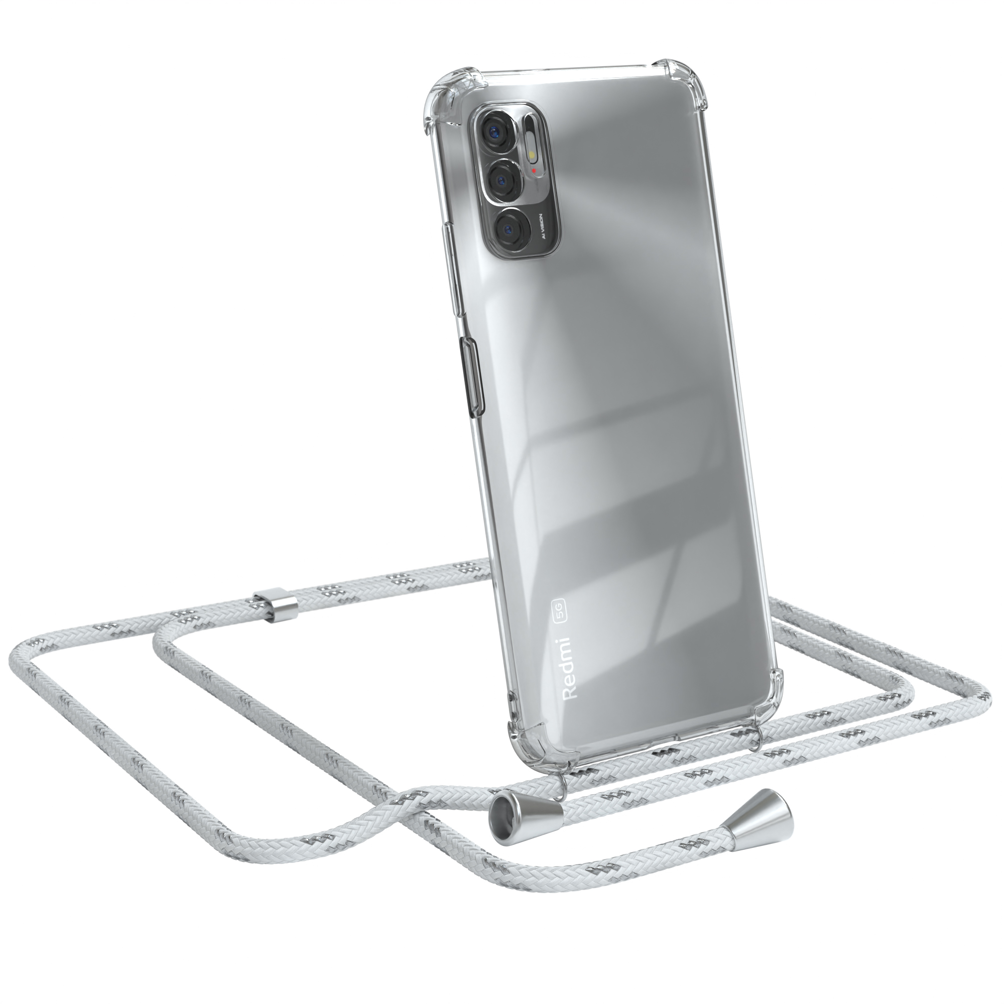 EAZY CASE / Xiaomi, 5G, Umhängeband, mit Silber Clips 10 Weiß Umhängetasche, Redmi Clear Note Cover
