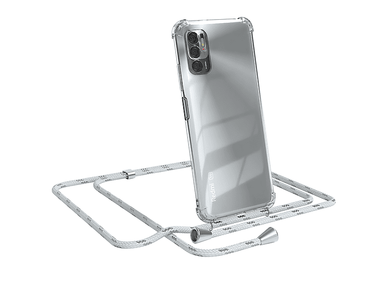 EAZY CASE Clear Note 10 Xiaomi, Cover / 5G, Silber Umhängetasche, Weiß Clips Redmi mit Umhängeband