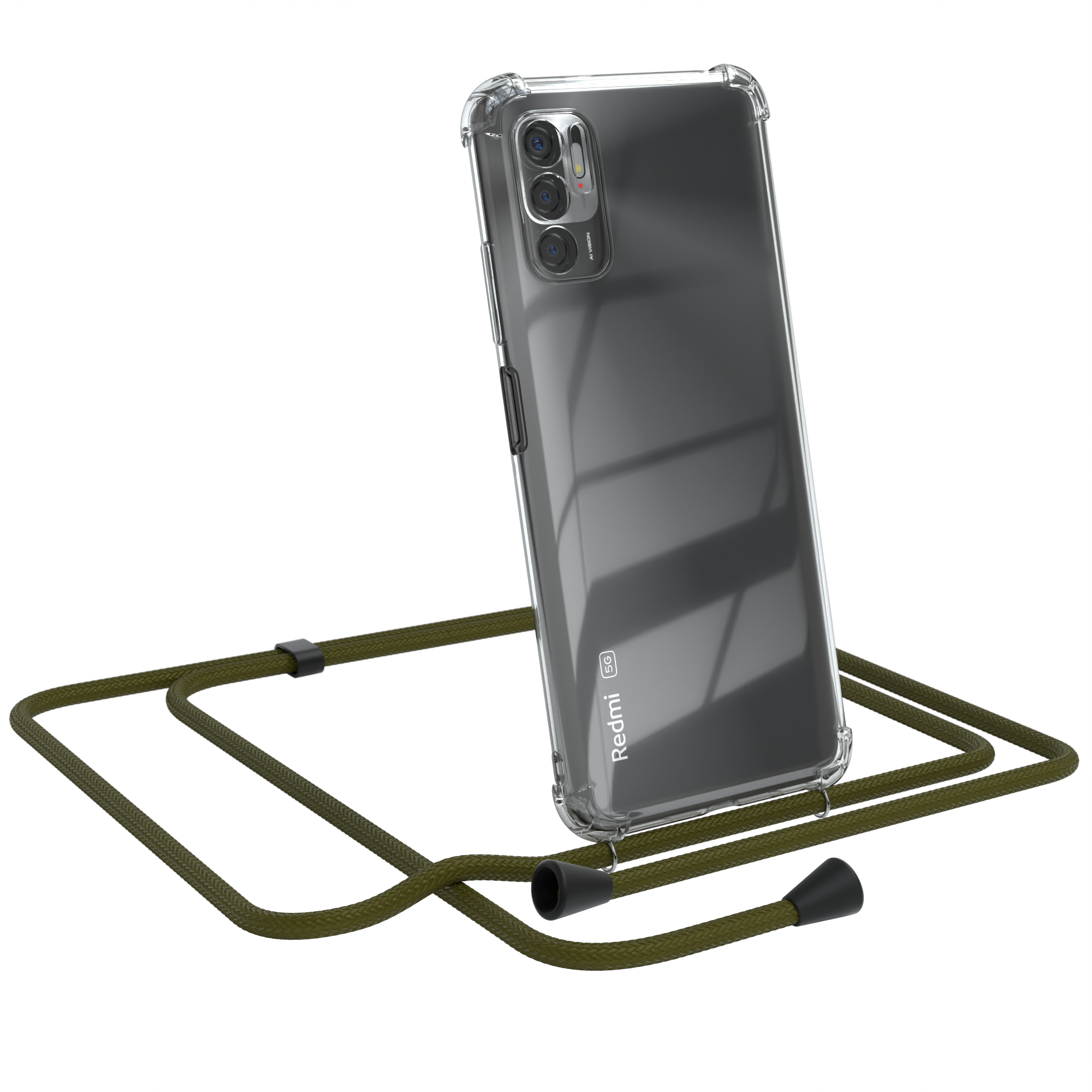 EAZY CASE Clear Cover Note Umhängeband, 5G, Redmi Olive Xiaomi, 10 mit Umhängetasche, Grün