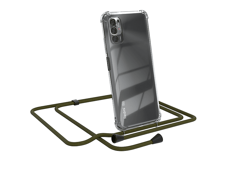 EAZY CASE Clear Cover mit Umhängeband, Umhängetasche, Xiaomi, Redmi Note 10 5G, Olive Grün
