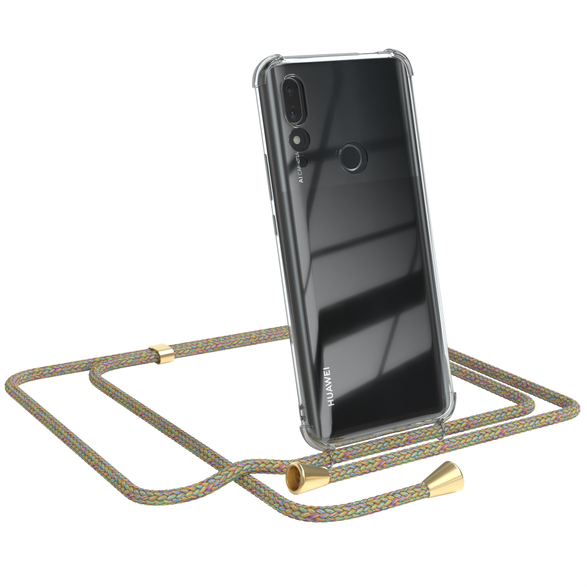 Z / CASE Huawei, (2019), Smart Bunt EAZY Gold Clips Cover Umhängeband, Prime Y9 / P Umhängetasche, Clear mit
