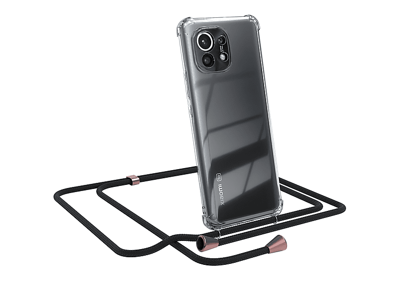 CASE 5G, Umhängetasche, Clear EAZY Xiaomi, Cover mit Rosé Schwarz 11 Clips / Umhängeband, Mi