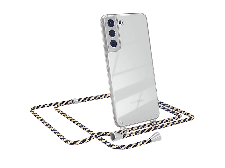 EAZY CASE Clear Cover mit Umhängeband, Umhängetasche, Samsung, Galaxy S22 Plus 5G, Taupe Camouflage