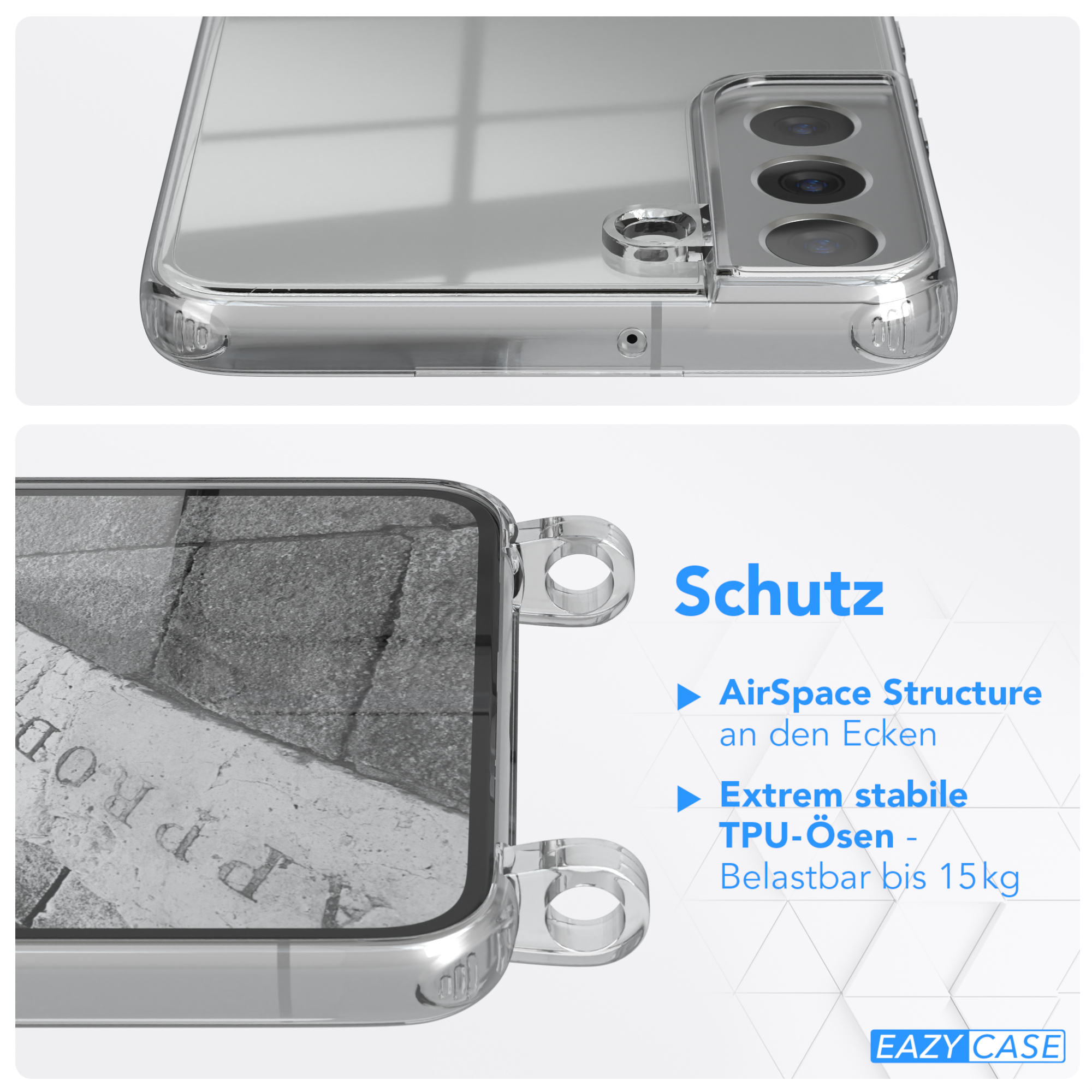 EAZY CASE S22 Galaxy Hellgrau Samsung, Cover Clear Umhängeband, Umhängetasche, mit Weiß Plus 5G