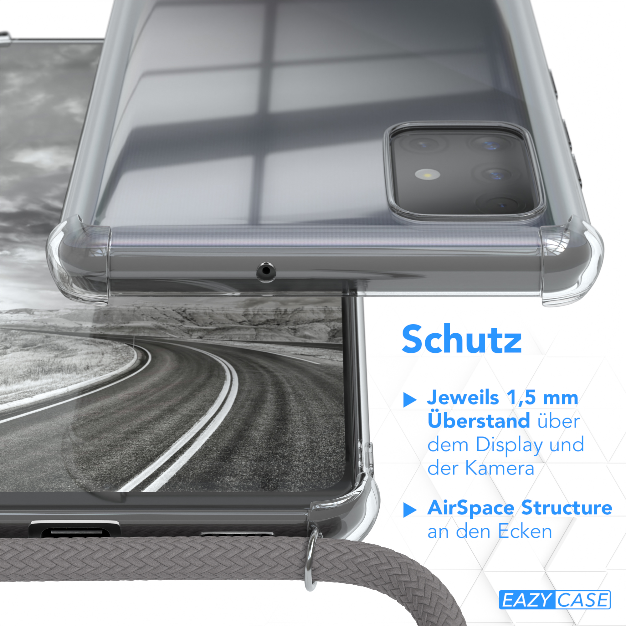 Grau Silber Clips Umhängetasche, Galaxy EAZY / Clear Umhängeband, mit A51, CASE Cover Samsung,