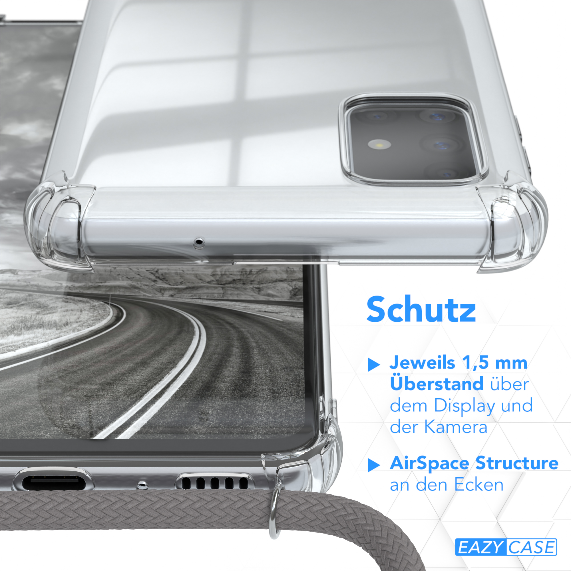 M51, EAZY Galaxy Silber mit Clear Samsung, CASE Grau Umhängetasche, Umhängeband, Cover Clips /
