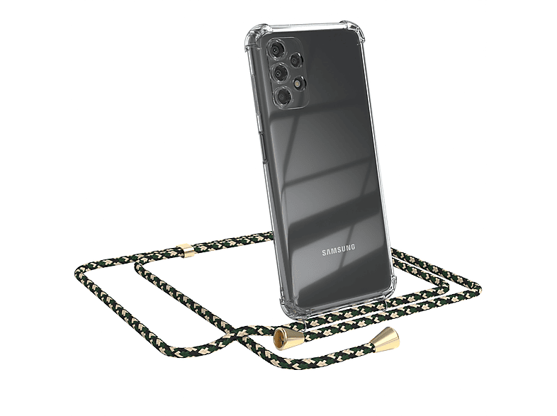 EAZY CASE Clear Umhängeband, Samsung, Gold Clips Grün Umhängetasche, Galaxy A13, mit Cover / Camouflage