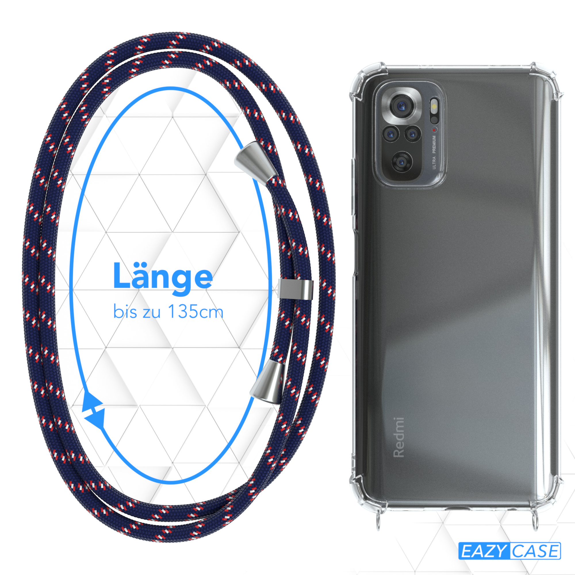 Telefonkabel mit Text "Länge bis zu 135 cm" auf weißem Hintergrund. Redmi-Telefon.
