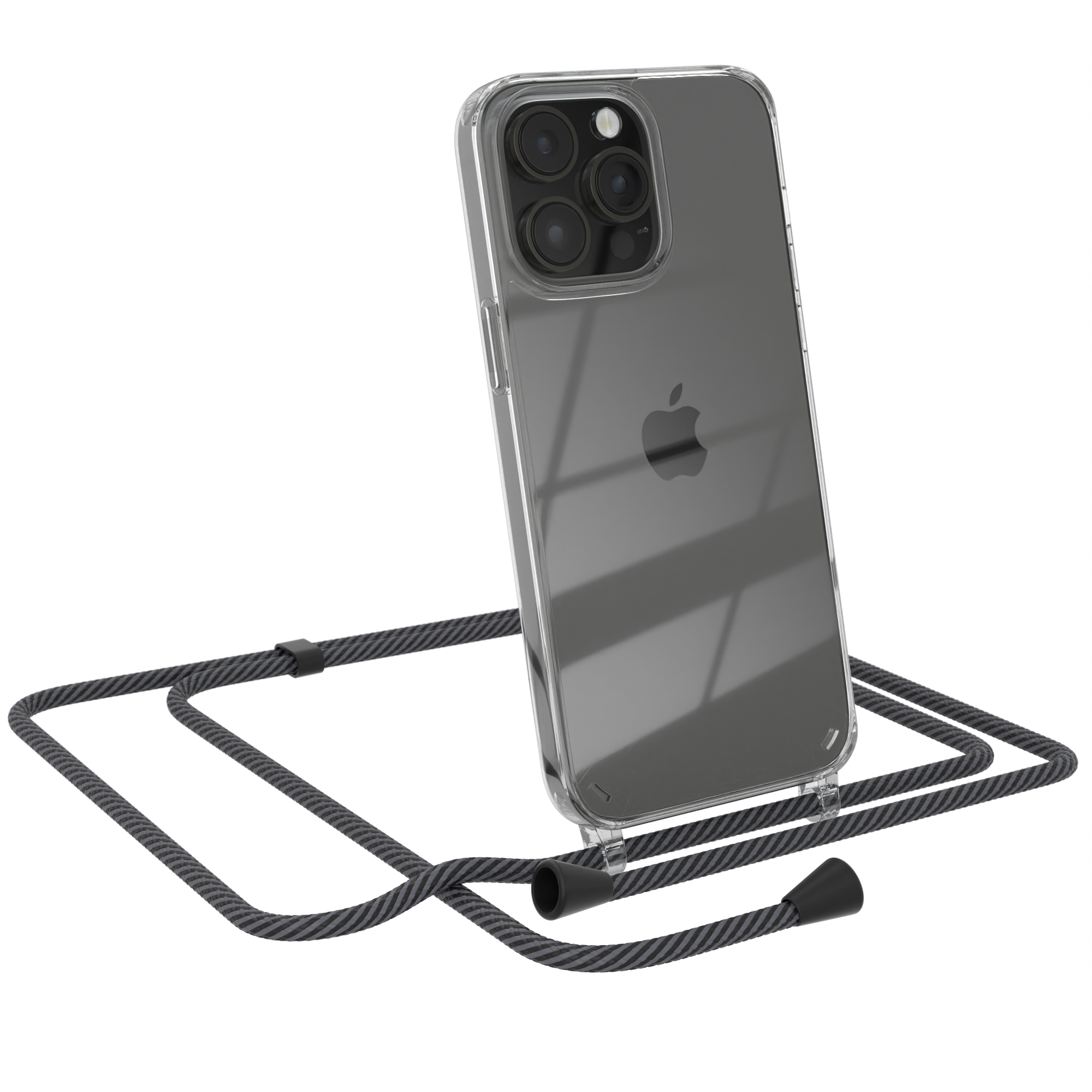 CASE iPhone mit Umhängetasche, 14 Anthrazit Max, Cover EAZY Umhängeband, Apple, Clear Pro