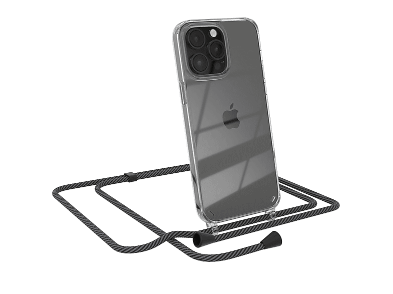 EAZY CASE Clear Cover mit Umhängeband, Umhängetasche, Apple, iPhone 14 Pro Max, Anthrazit | Handyketten