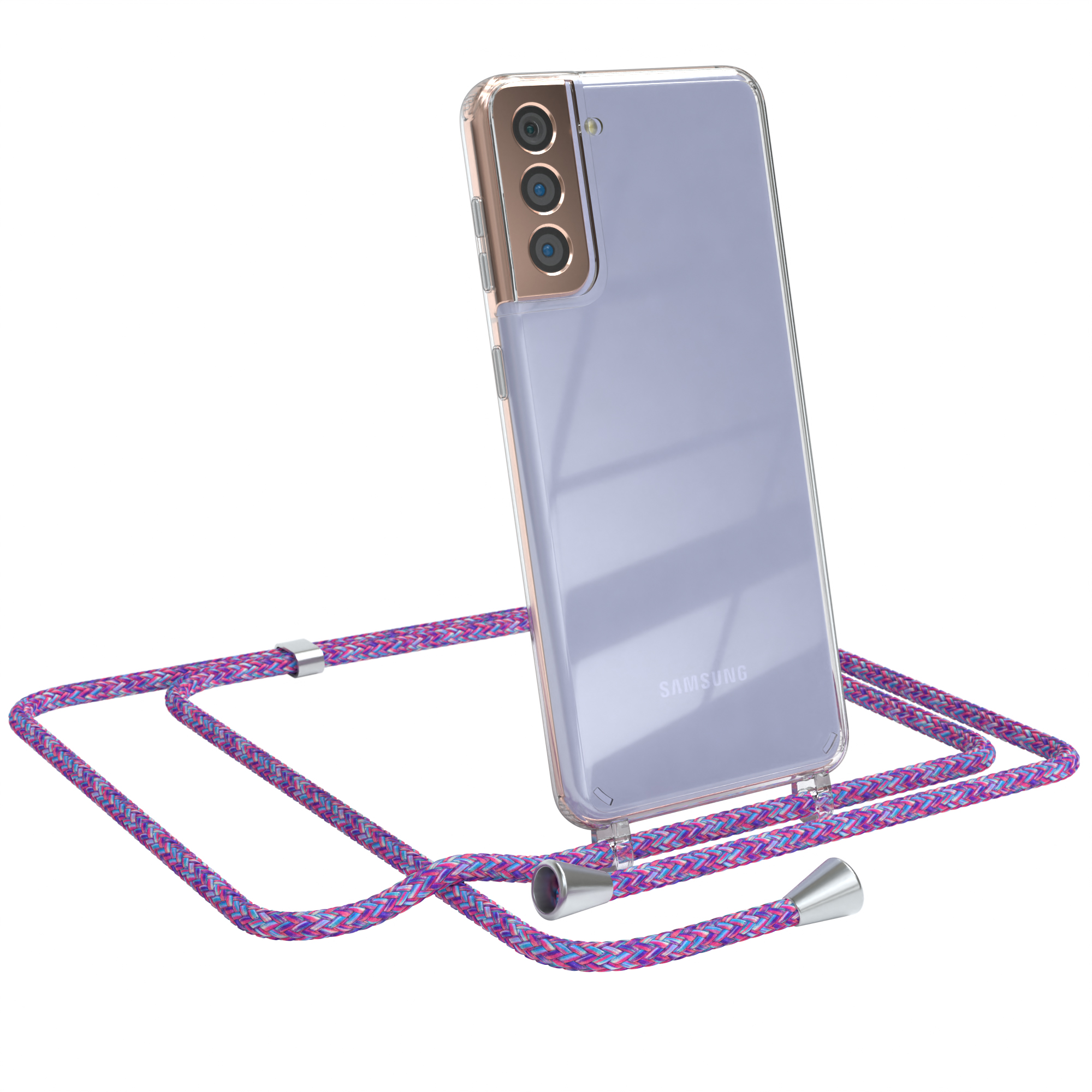 EAZY CASE Clear Clips Umhängeband, 5G, Lila Cover / Umhängetasche, mit Galaxy S21 Silber Plus Samsung