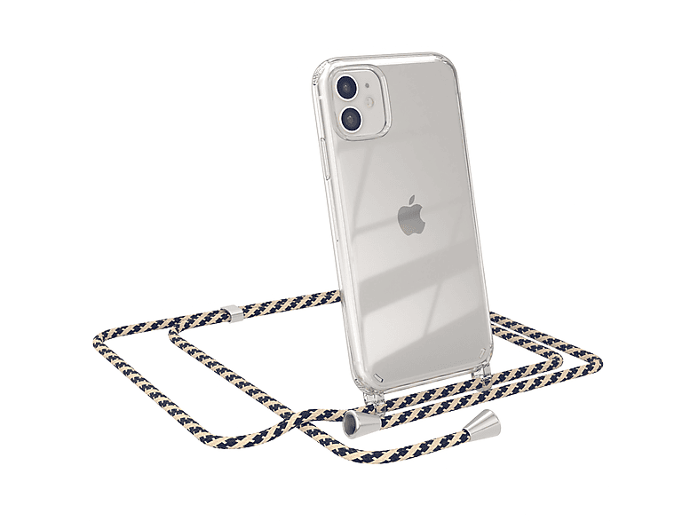 EAZY CASE Clear Cover mit Umhängeband, Umhängetasche, Apple, iPhone 11, Taupe Camouflage