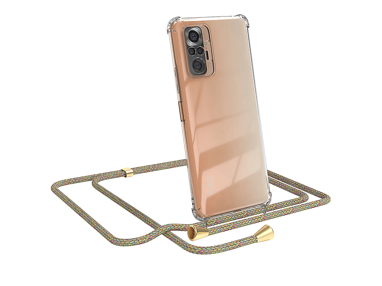 EAZY CASE Clear Cover mit Umhängeband, Umhängetasche, Xiaomi, Redmi Note 10 Pro, Bunt / Clips Gold