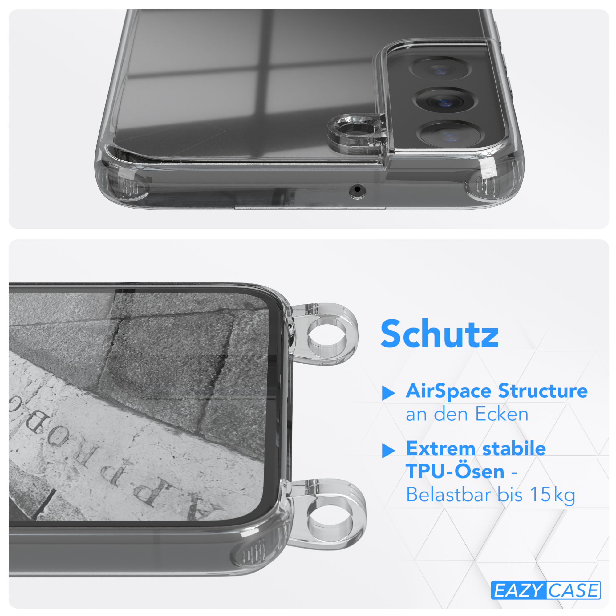 EAZY CASE Clear Cover mit S22 Umhängetasche, Hellgrau Weiß Galaxy Samsung, 5G, Umhängeband