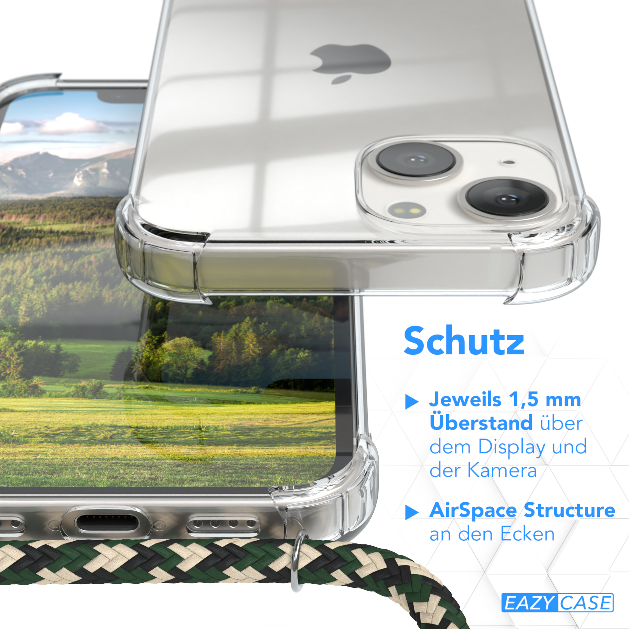 Nahaufnahme einer Handyhülle, die ihre Schutzfunktionen und Design-Details hervorhebt.