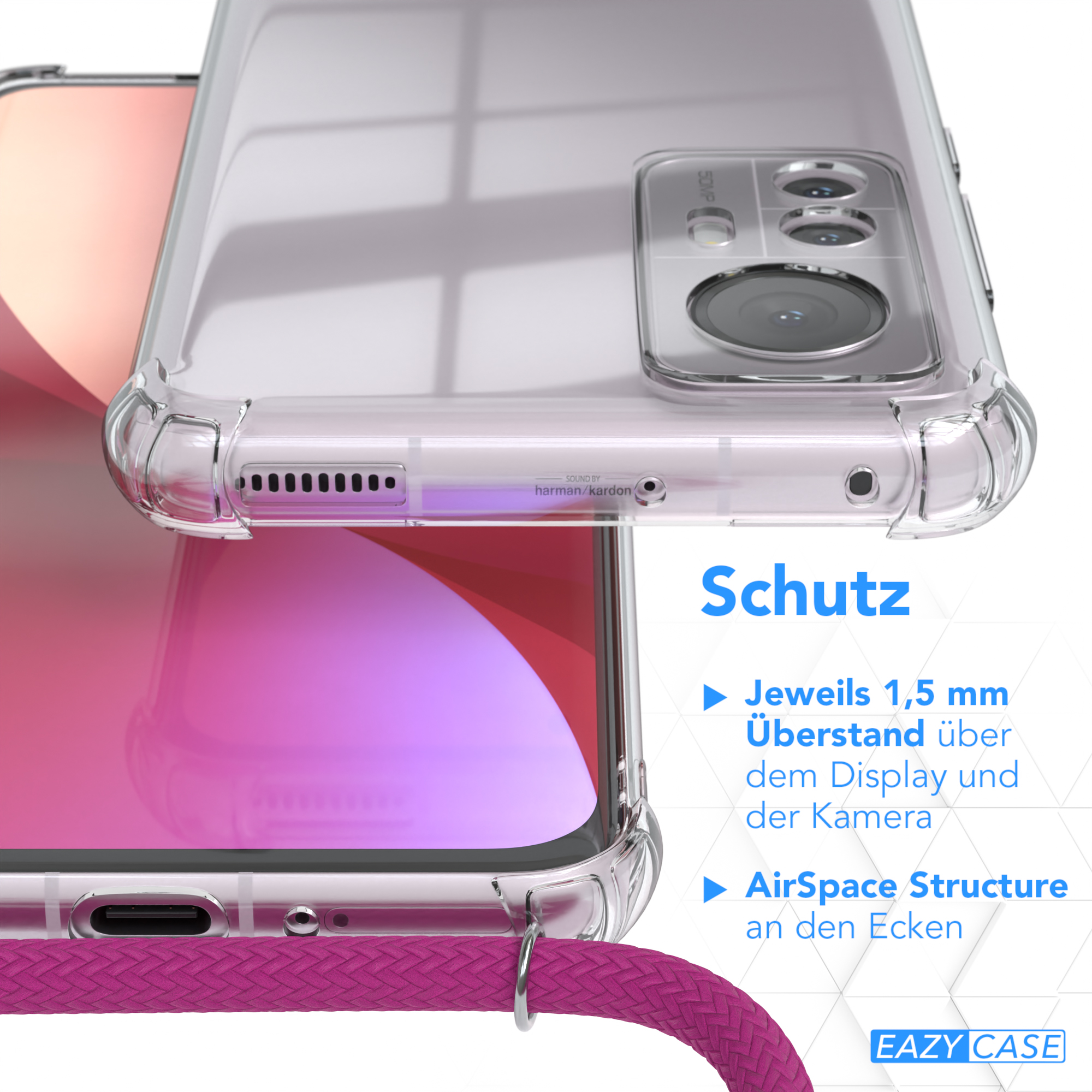 Umhängetasche, mit Clips 12 12X, Pink Cover Clear EAZY Umhängeband, / CASE / Silber Xiaomi,