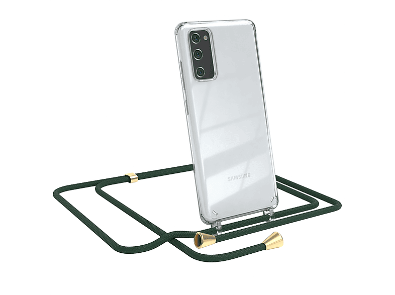 EAZY CASE Clear Cover mit Umhängeband, Umhängetasche, Samsung, Galaxy S20 FE / S20 FE 5G, Grün / Clips Gold