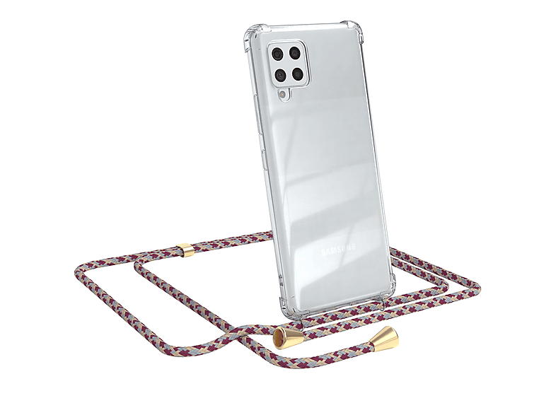 EAZY CASE Clear Cover mit Samsung, Umhängetasche, Camouflage 5G, Beige Clips Rot Gold Umhängeband, / A42 Galaxy
