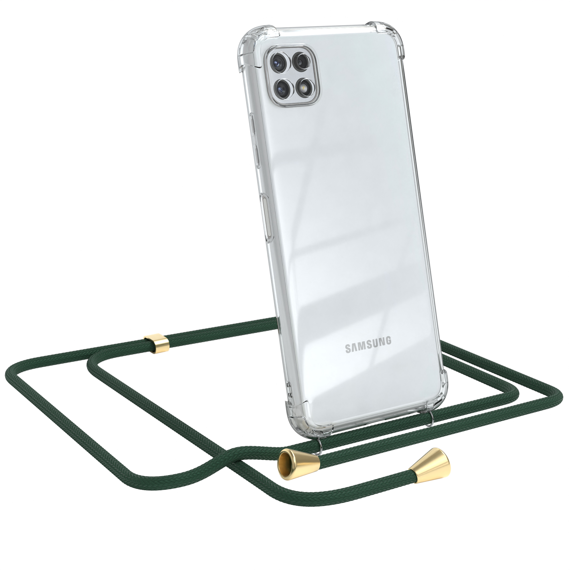 EAZY CASE Clear Cover mit Gold / Clips 5G, Galaxy Samsung, Umhängetasche, Grün A22 Umhängeband