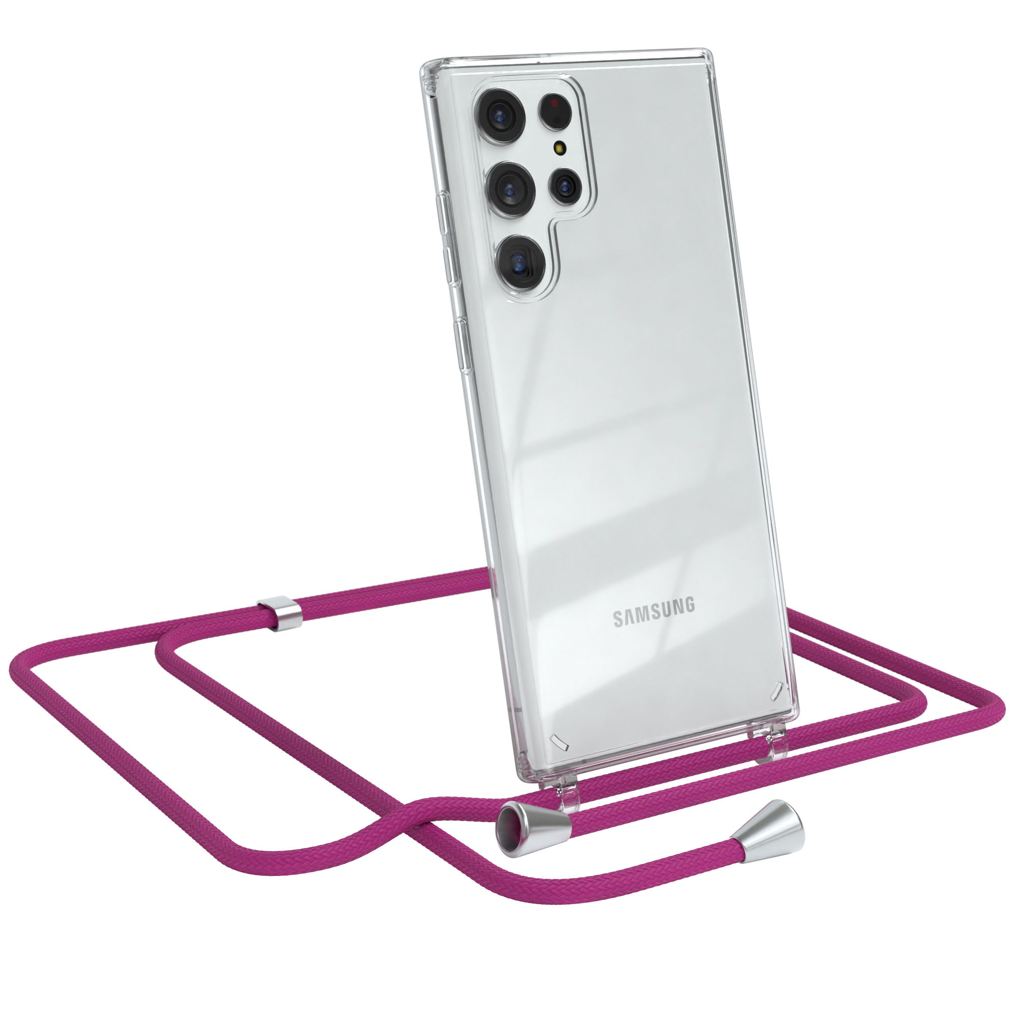 EAZY CASE Clear 5G, Clips Samsung, Umhängetasche, Galaxy Umhängeband, mit S22 / Ultra Cover Silber Pink