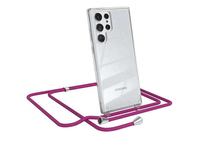 CASE EAZY Clips / S22 5G, Samsung, Umhängeband, Clear Umhängetasche, Pink Galaxy mit Cover Silber Ultra