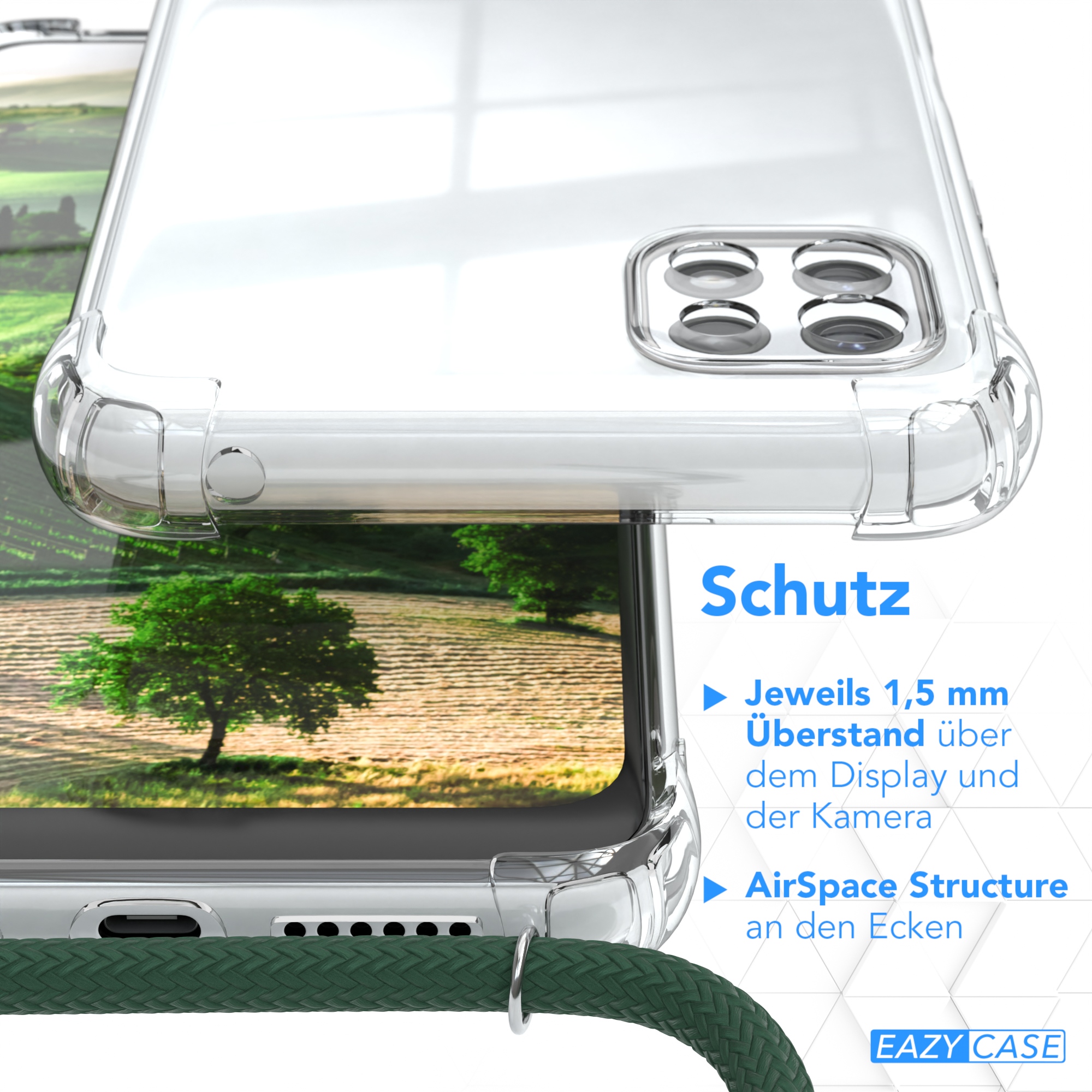 EAZY CASE A22 Umhängetasche, Galaxy Gold 5G, Samsung, Grün Clips mit Umhängeband, / Clear Cover