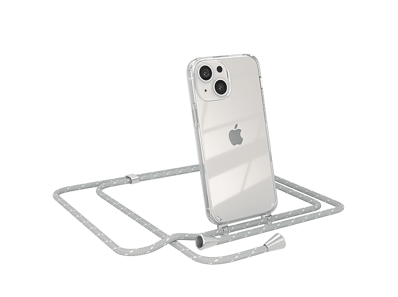 EAZY CASE Clear Cover mit Umhängeband, Mini, 13 Weiß iPhone Apple, Hellgrau Umhängetasche
