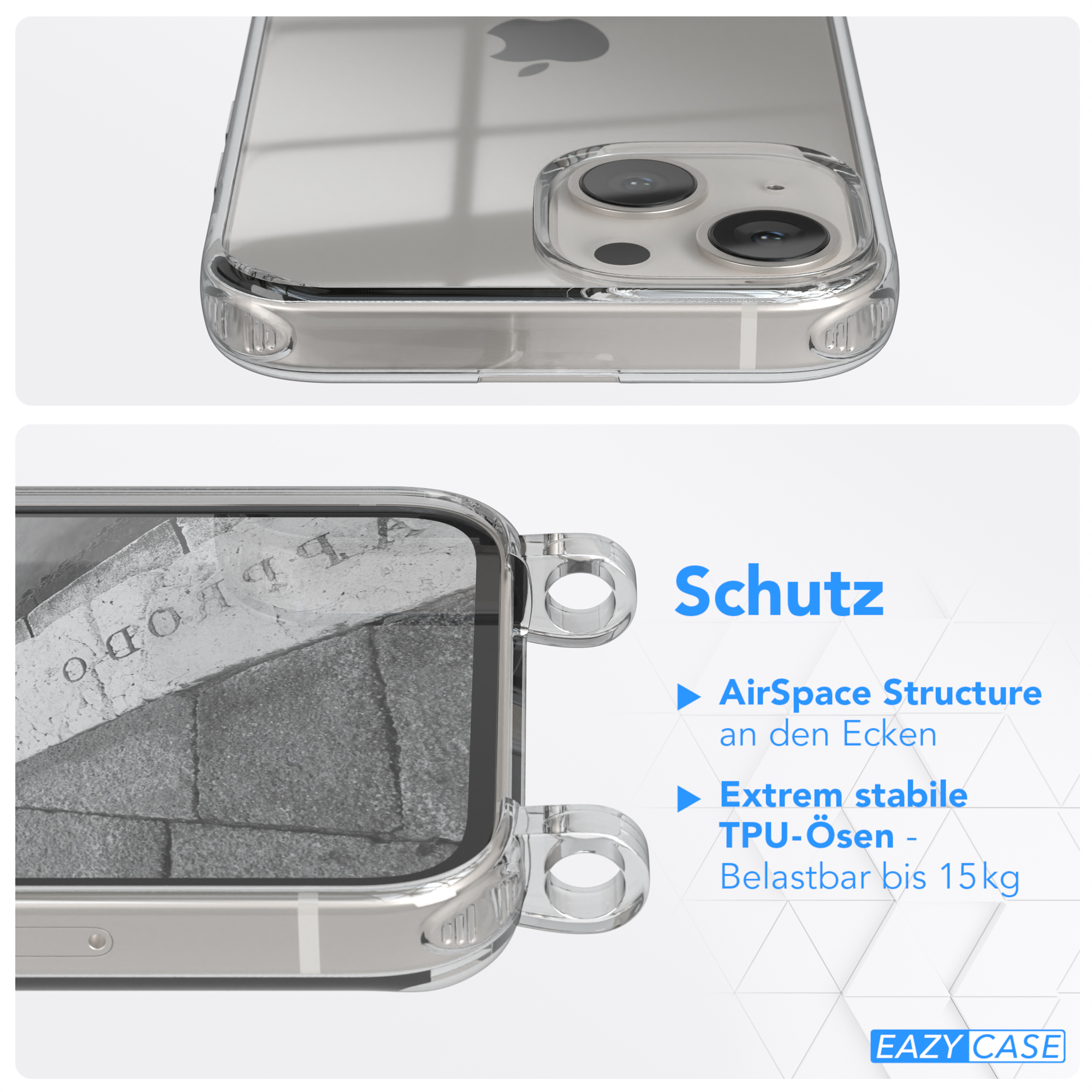 Cover Umhängetasche, 13 Hellgrau mit CASE Weiß iPhone Apple, EAZY Umhängeband, Mini, Clear