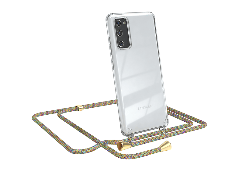 EAZY CASE Clear Cover mit / Gold Umhängeband, FE Clips Umhängetasche, S20 Galaxy 5G, / Samsung, Bunt S20 FE