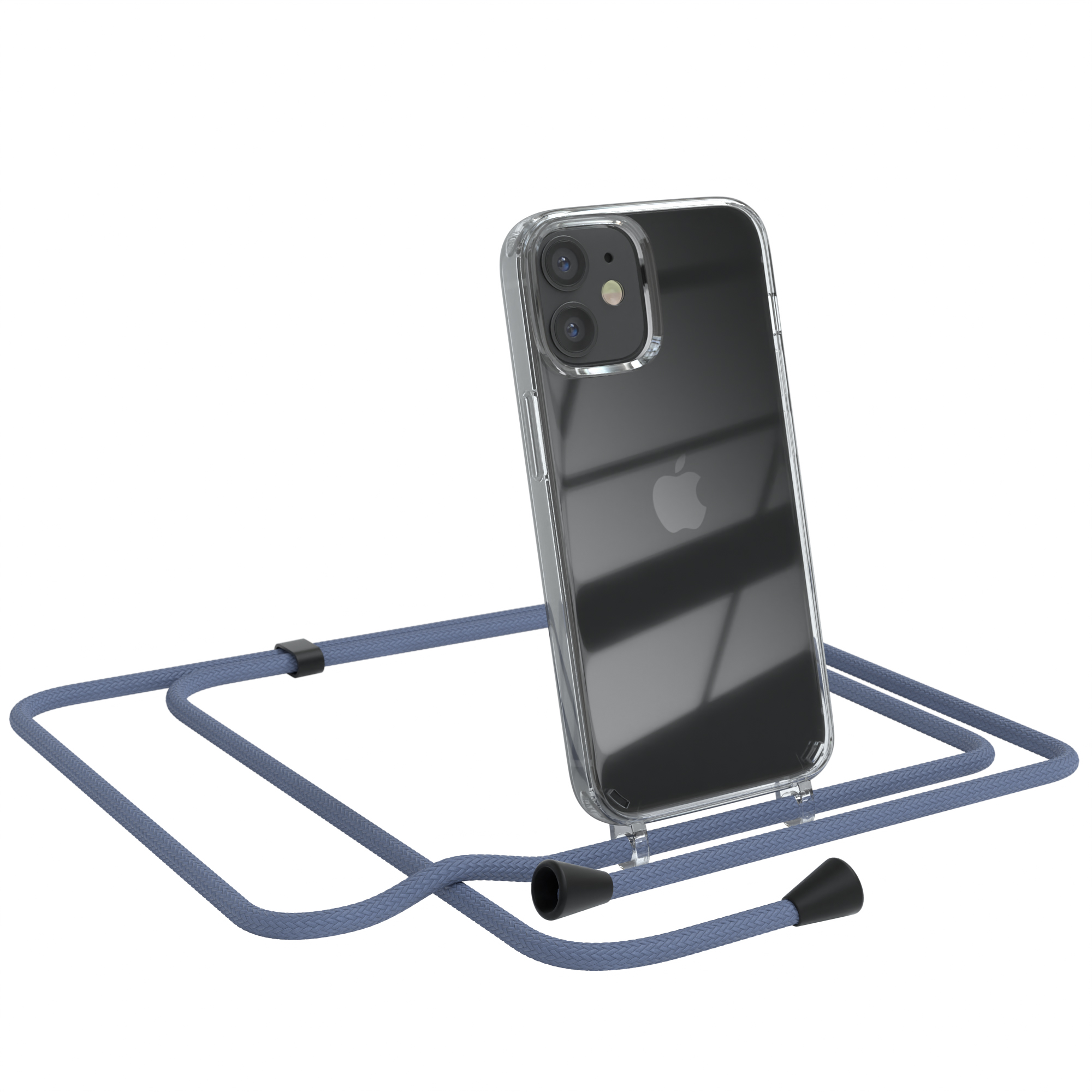 EAZY CASE Clear Cover mit Umhängeband, Mini, iPhone Blau 12 Apple, Umhängetasche