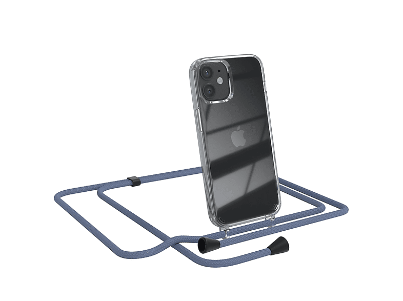 EAZY CASE Clear Cover mit Umhängeband, Umhängetasche, Apple, iPhone 12 Mini, Blau