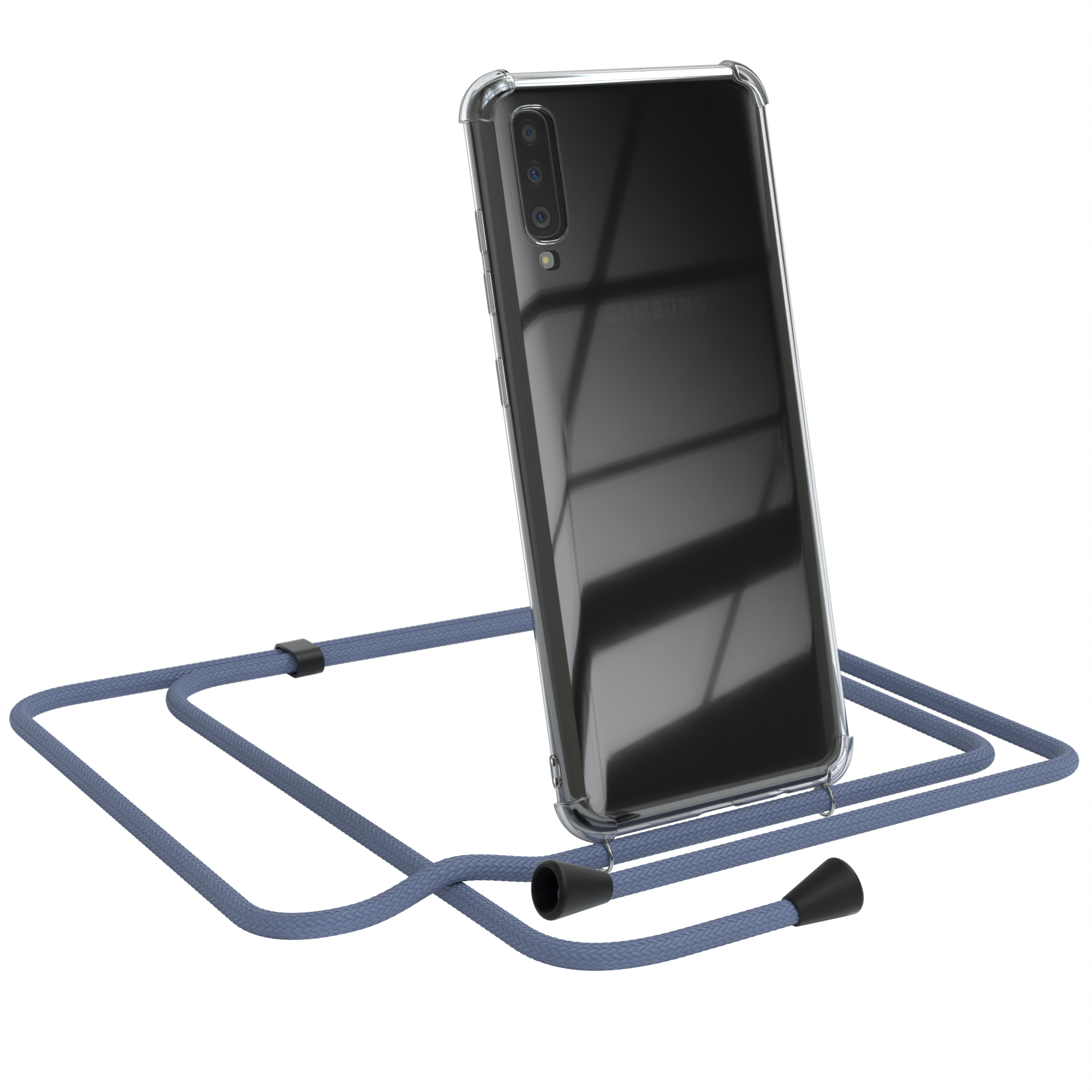 EAZY CASE Clear Cover mit Samsung, Galaxy A70, Umhängetasche, Umhängeband, Blau