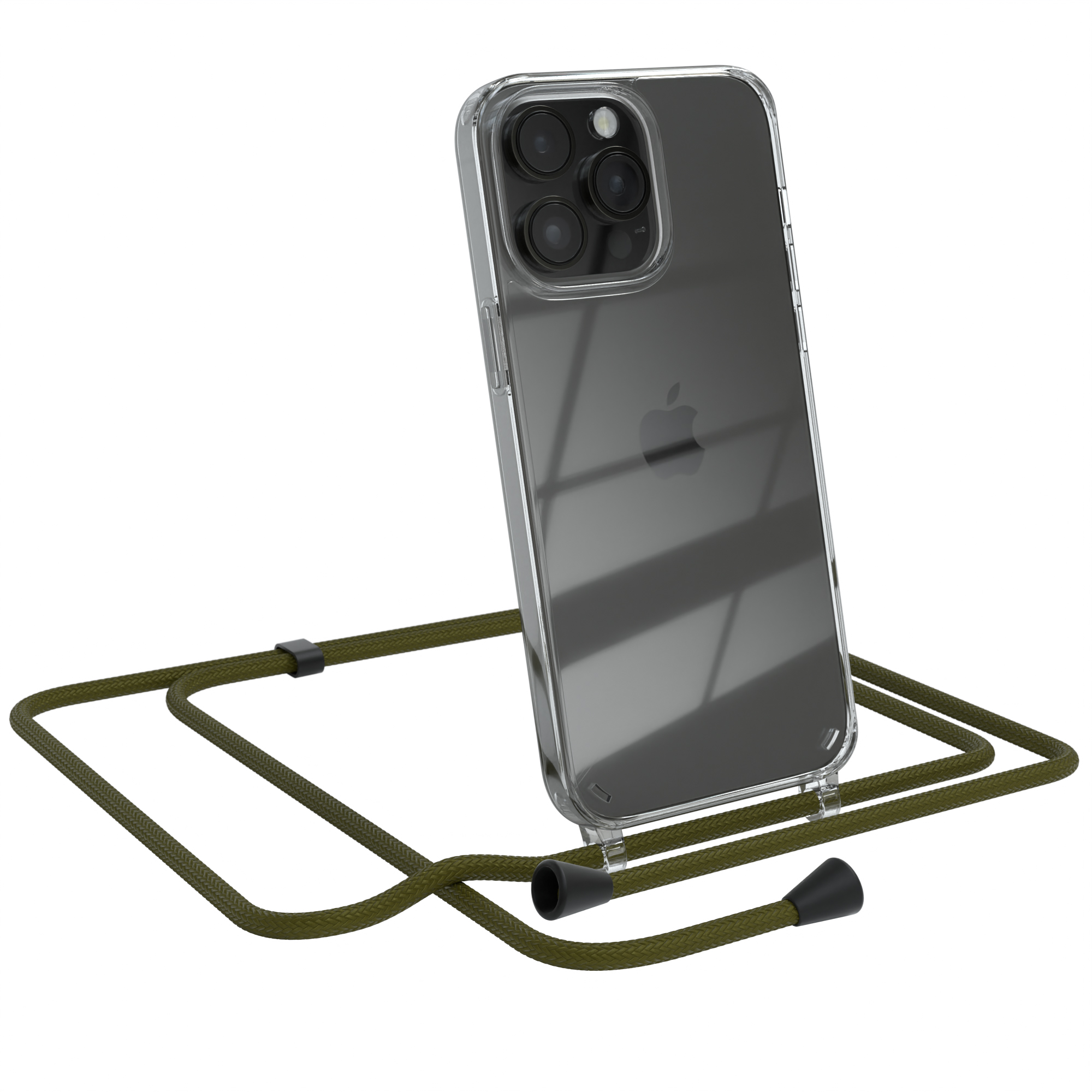 EAZY CASE Clear Cover mit Olive iPhone Grün Max, Umhängeband, Pro Apple, Umhängetasche, 14