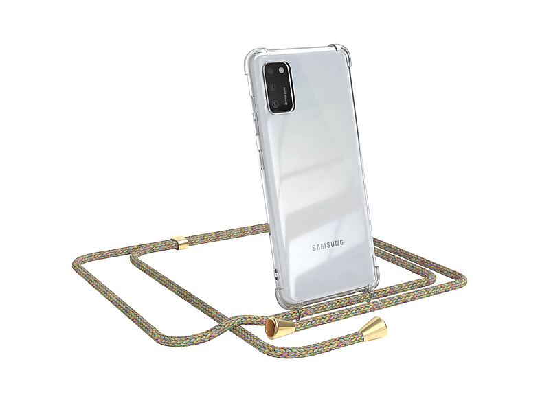 EAZY CASE Clear Cover mit Umhängeband, Umhängetasche, Samsung, Galaxy A41, Bunt / Clips Gold