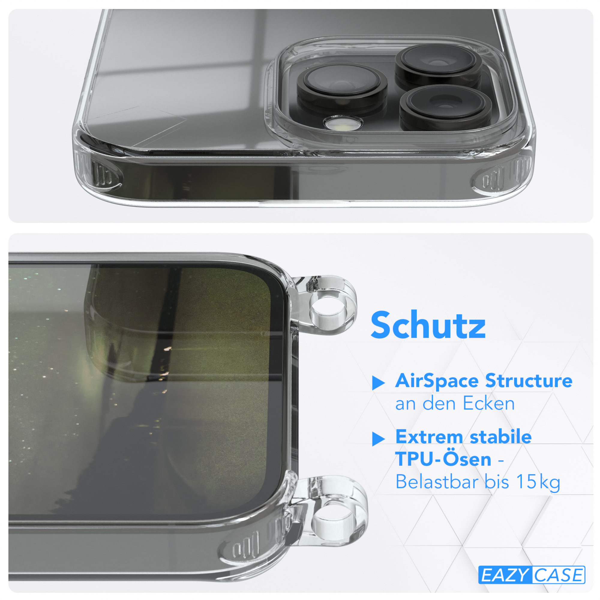 EAZY CASE Cover Max, mit Umhängetasche, iPhone Pro Grün Umhängeband, 14 Olive Apple, Clear