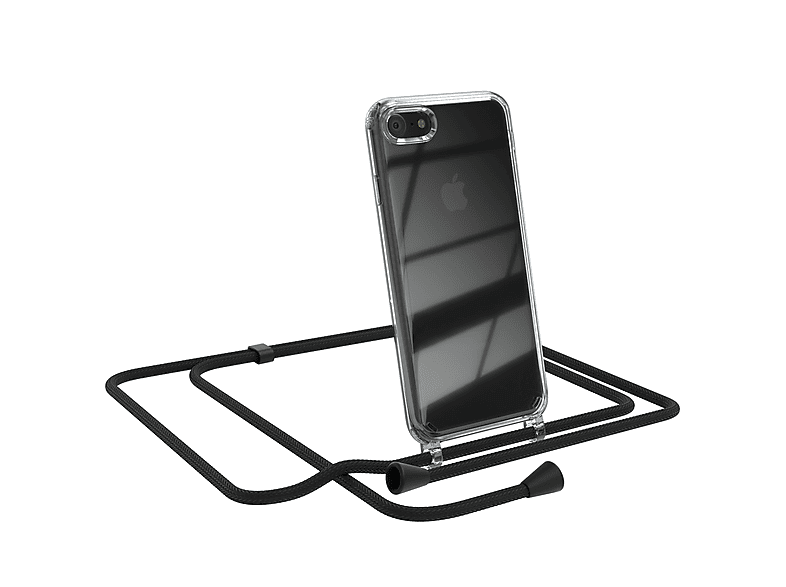 EAZY CASE Clear Cover mit Umhängeband, Umhängetasche, Apple, iPhone SE 2022 / SE 2020, iPhone 7 / 8, Schwarz