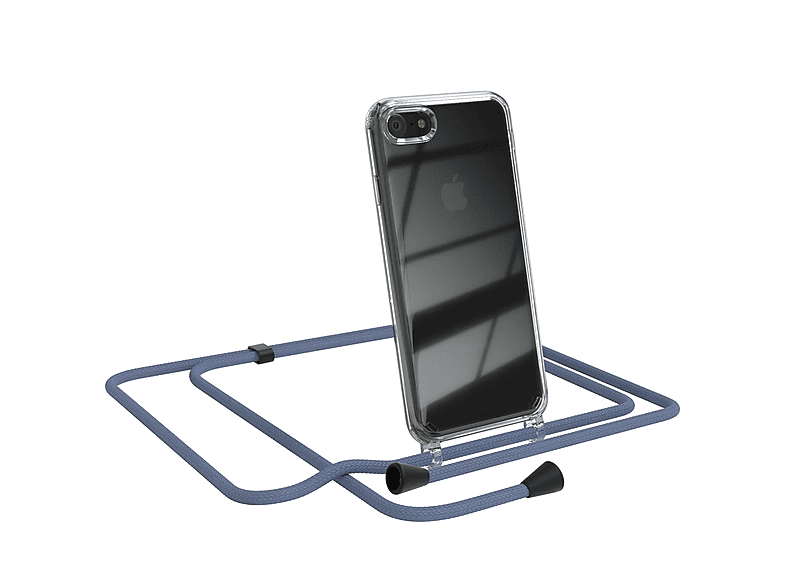 EAZY CASE Clear Cover mit Umhängeband, Umhängetasche, Apple, iPhone SE 2022 / SE 2020, iPhone 7 / 8, Blau
