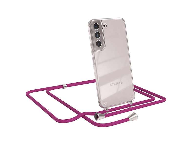 Cover Pink CASE mit Clips Galaxy Umhängetasche, S22 5G, EAZY Umhängeband, Silber / Clear Samsung,