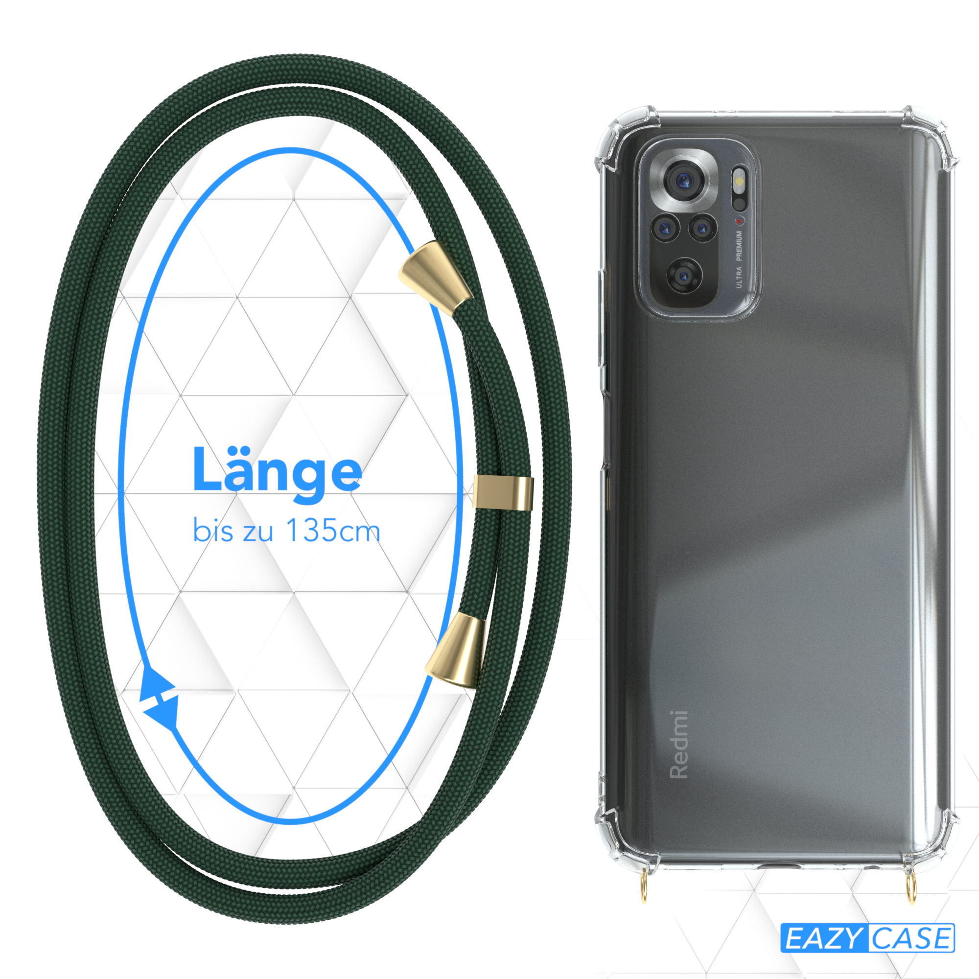 Telefon an grüner Kordel mit Golddetails, mit Spezifikationen.