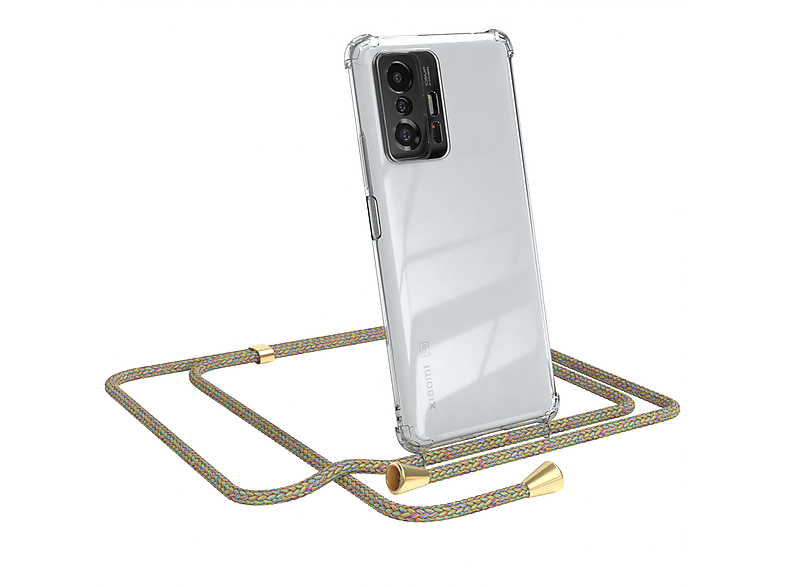 EAZY CASE Clear Cover mit Umhängeband, Umhängetasche, Xiaomi, 11T / 11T Pro 5G, Bunt / Clips Gold
