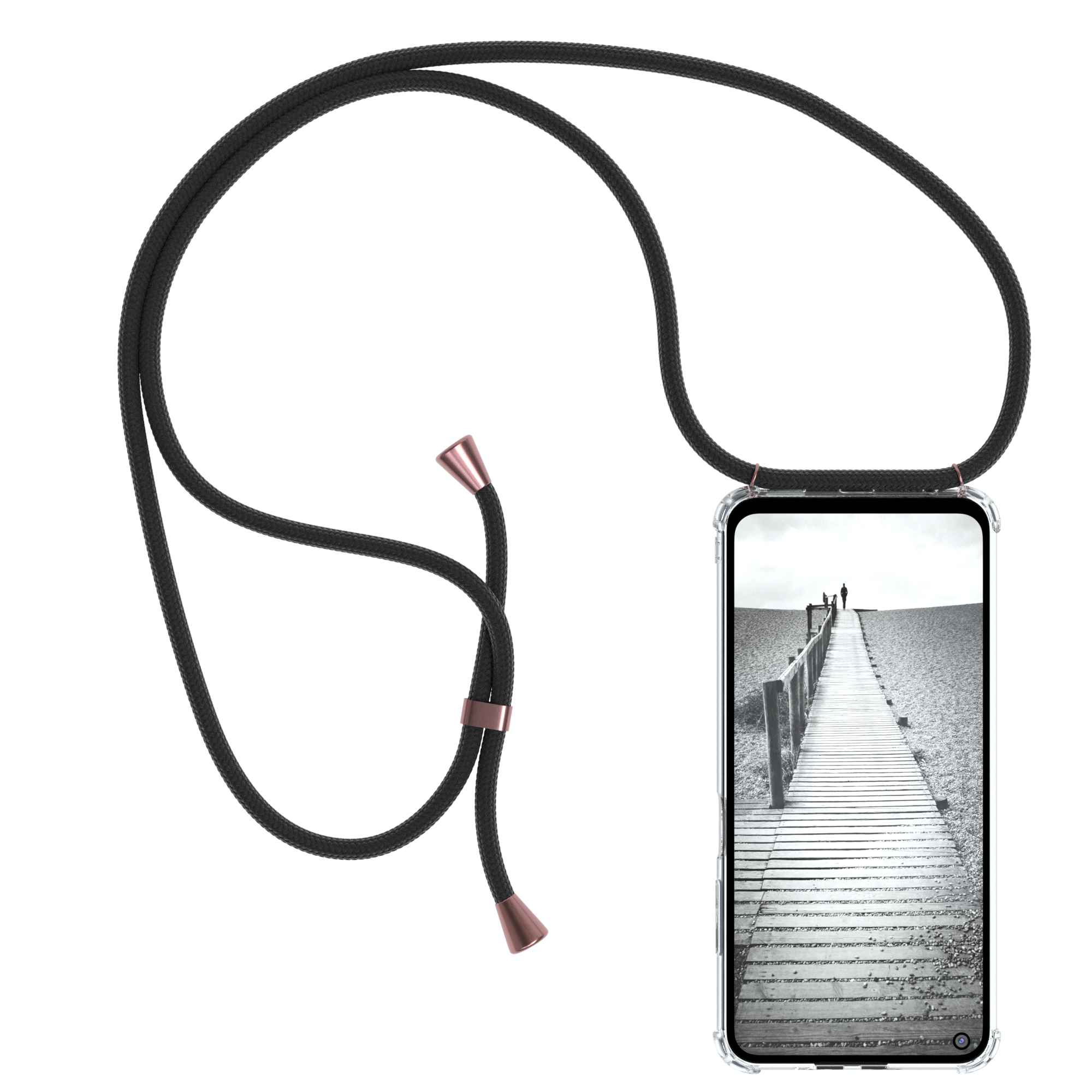 EAZY CASE Clear Cover mit Schwarz Umhängeband, Redmi 9T, Rosé Xiaomi, / Clips Note Umhängetasche