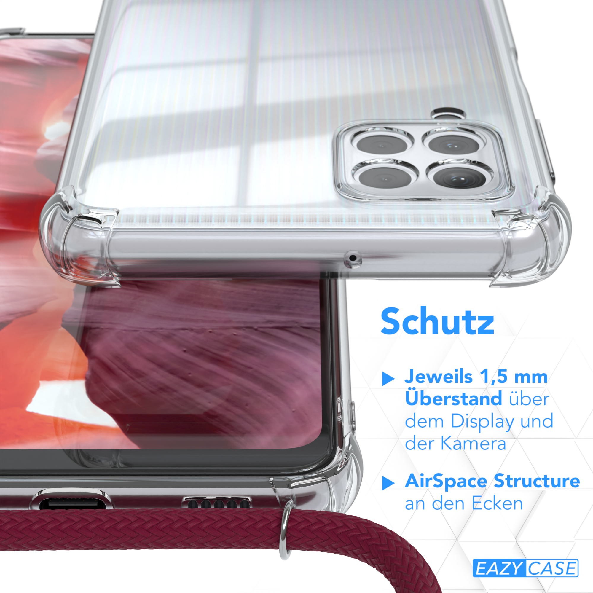 EAZY CASE Silber Clear Rot Clips / M22 4G, mit Bordeaux Samsung, / Cover Umhängeband, M32 Galaxy Umhängetasche, / A22