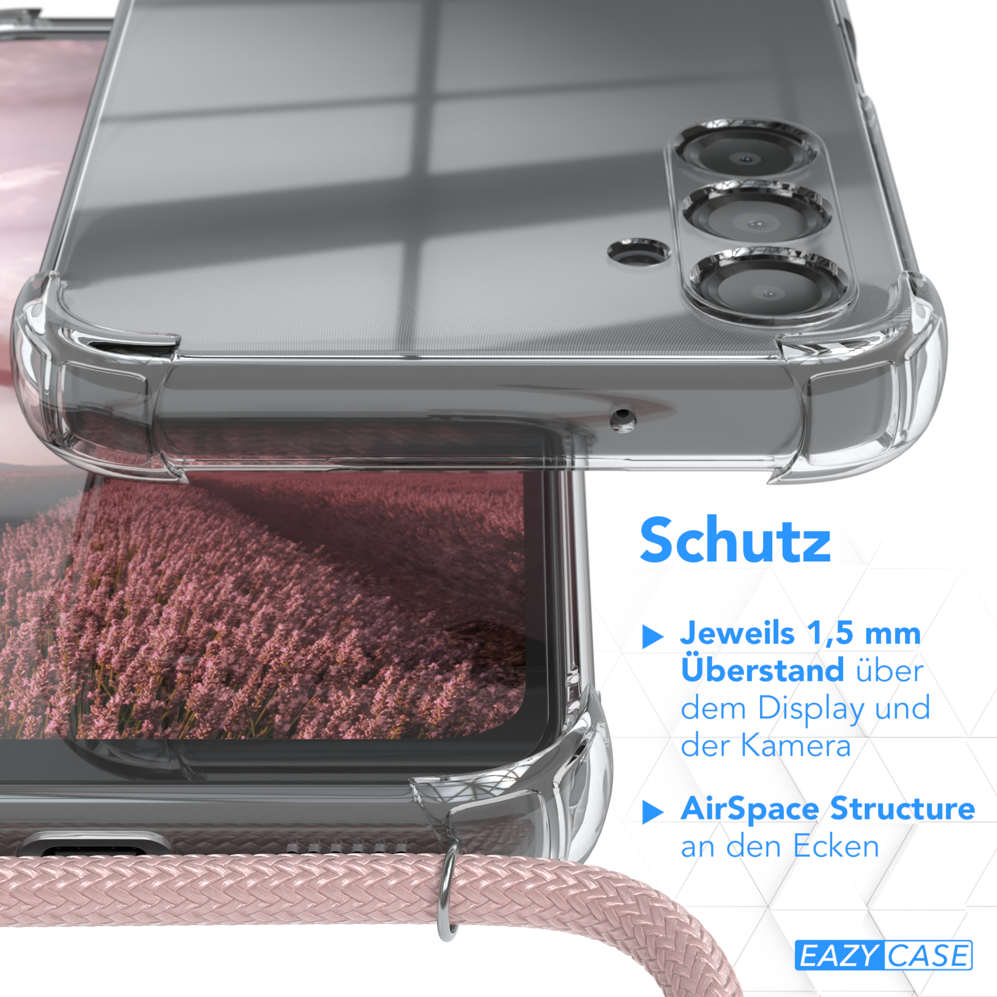 Galaxy Silber Umhängeband, mit EAZY Clear 5G, Cover / A14 Rosé Clips CASE Umhängetasche, Samsung,